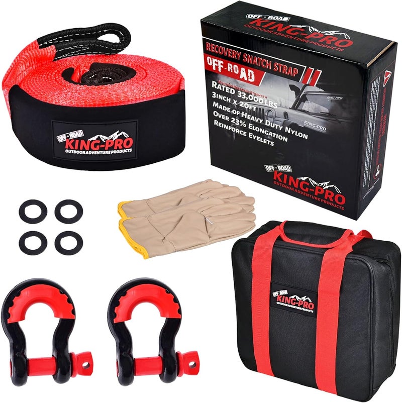 KING-PRO Snatch Strap Recovery Kit 3" x 20ft, 33,000lbs Breaking Strength with 23% Elongation, 100% Nylon Kinetic Towing Strap with 2pcs Heavy Duty 3/4 D Ring Shackles for Truck SUV ATV Off Road - Image 4